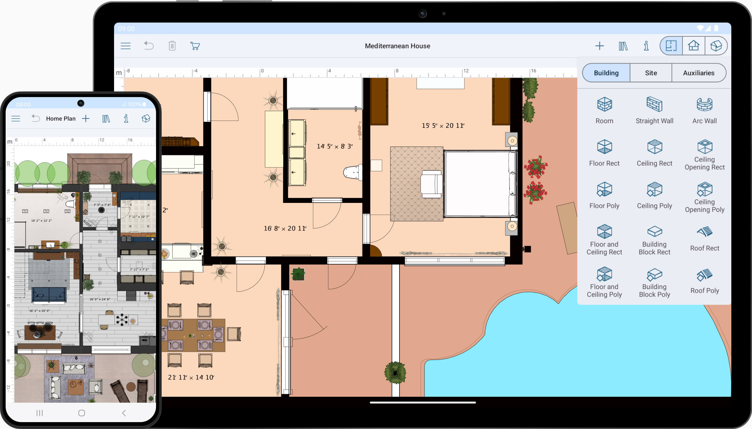 2D house plan opened in Live Home 3D for Android.