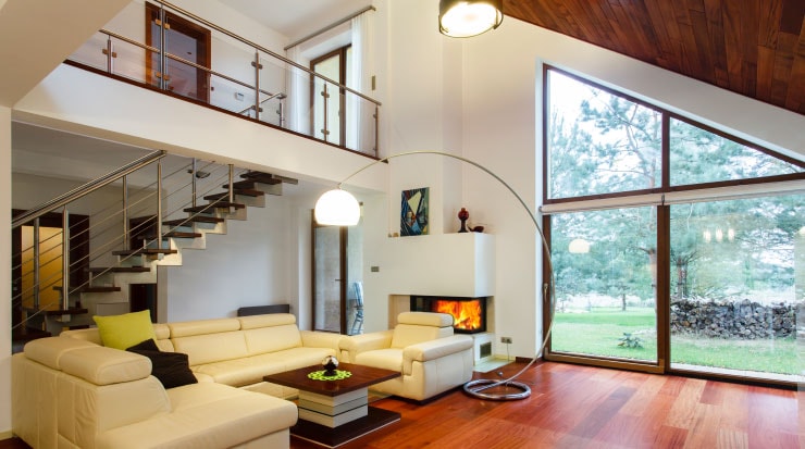 Living room interior with garden view