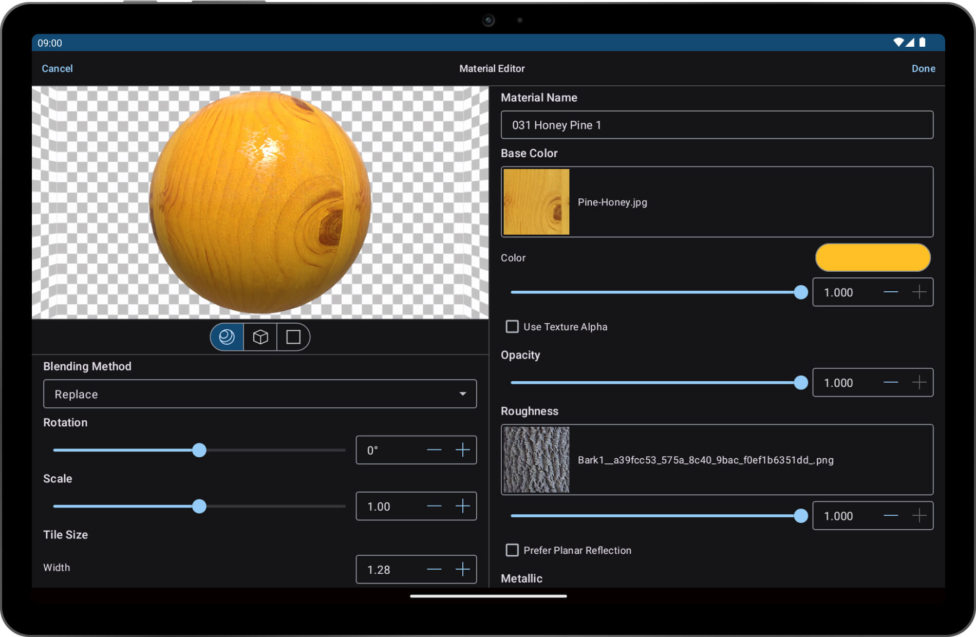 The Material Editor in Live Home 3D for Android.