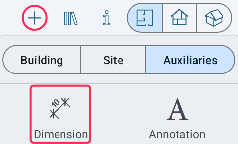 The Dimension tool in the toolbar