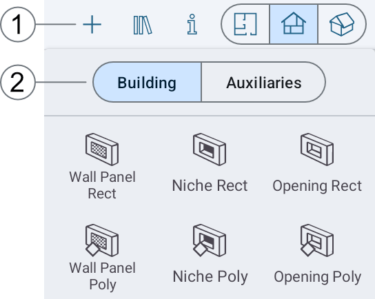 Tools to add wall panels, niches and openings.