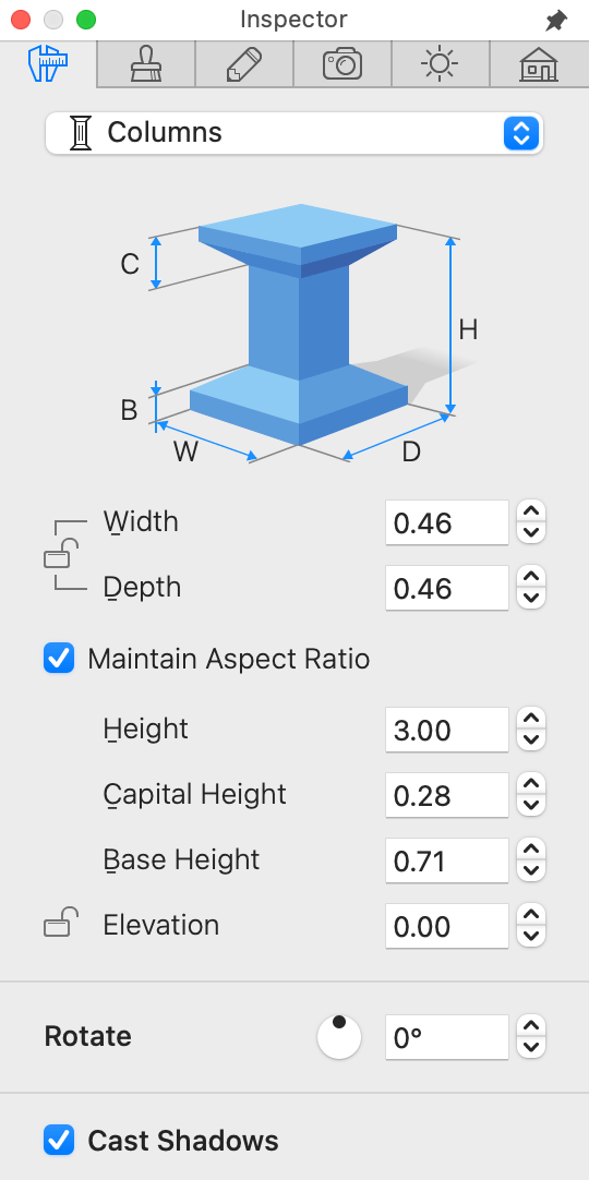 Parameters of columns