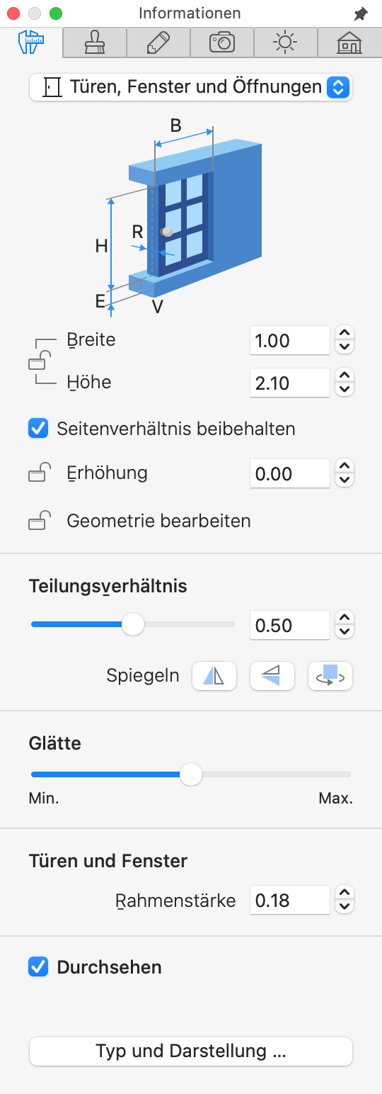 Eigenschaften von Türen, Fenstern und Öffnungen
