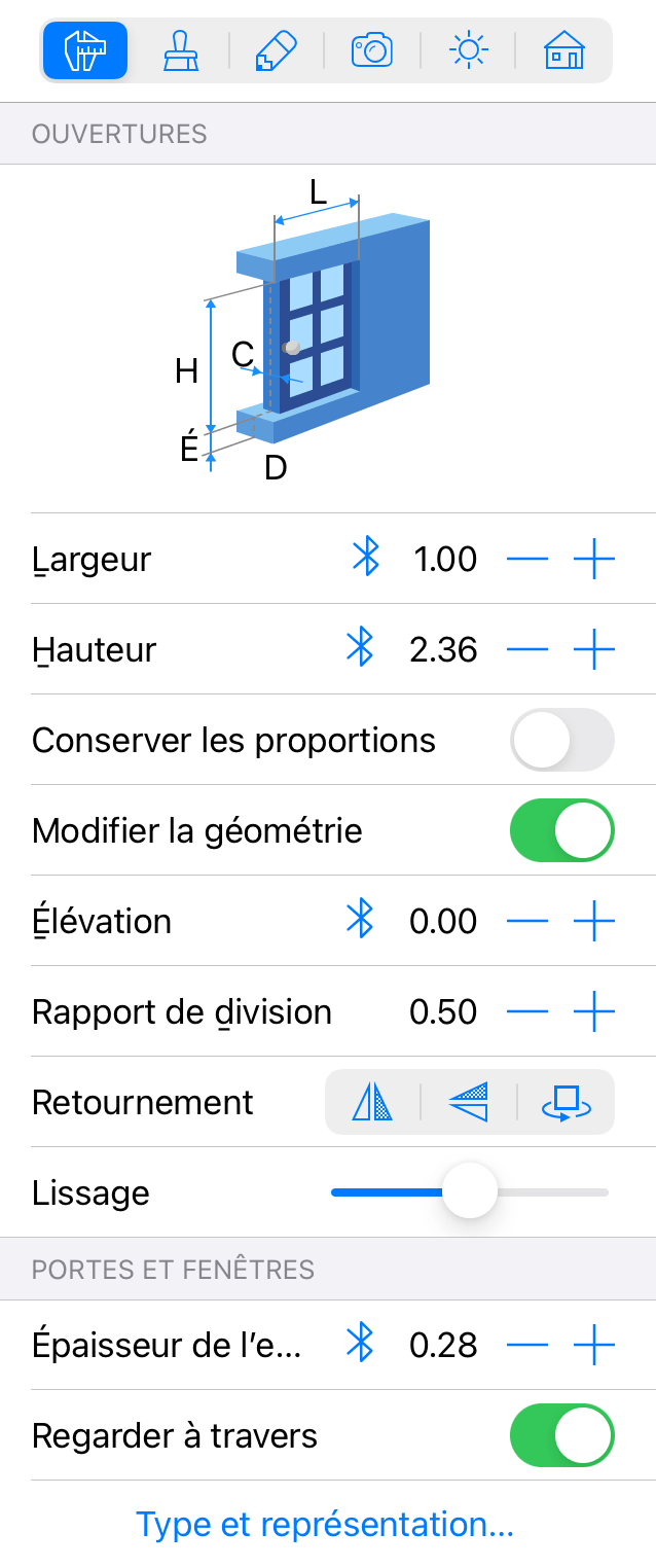 Propriétés des portes, des fenêtres et des ouvertures