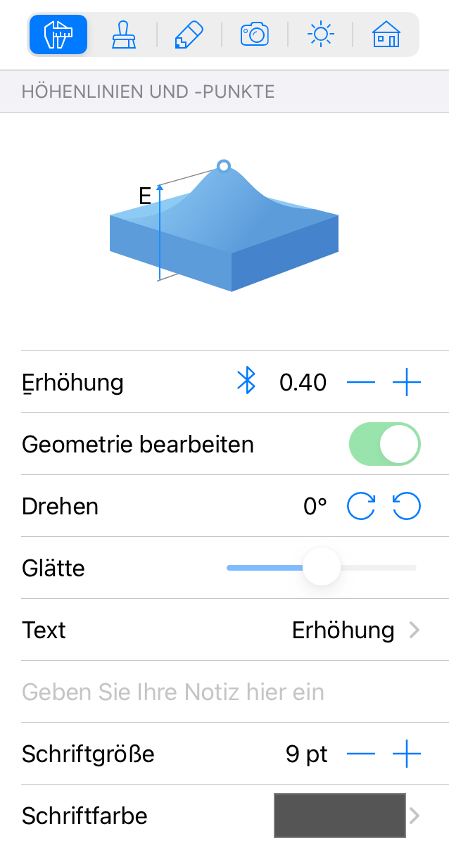 Eigenschaften des Höhenpunkt-Objekts im Informationsfenster.