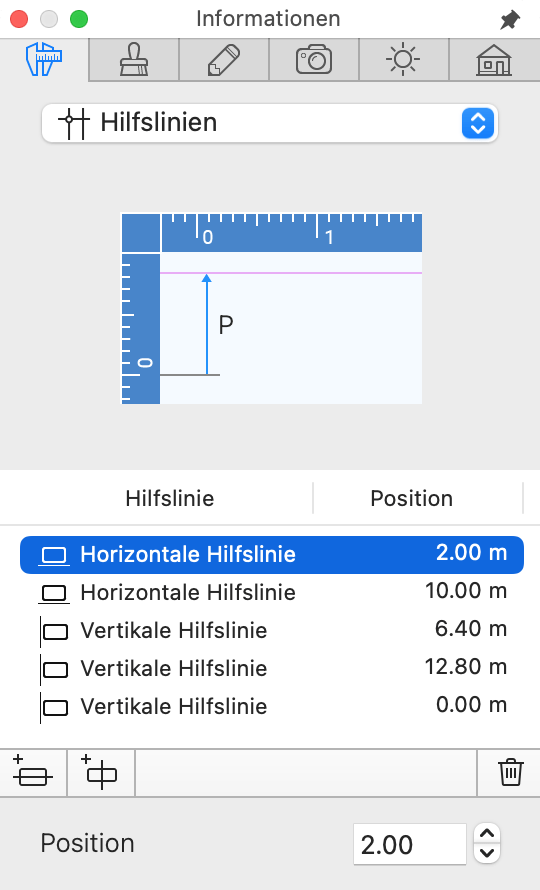 Liste der Hilfslinien im Informationsfenster