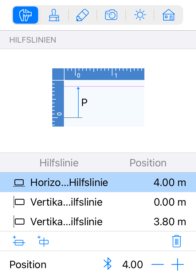 Liste der Hilfslinien im Informationsfenster