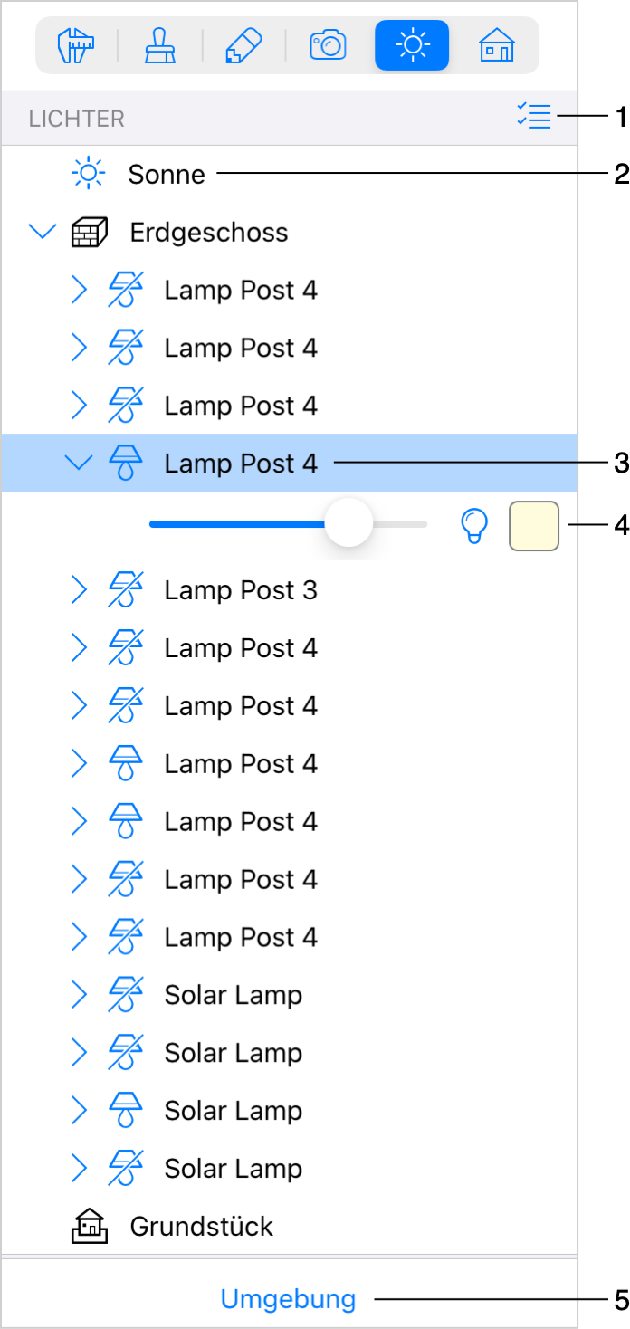 Lichtquelleneigenschaften im Informationsfenster