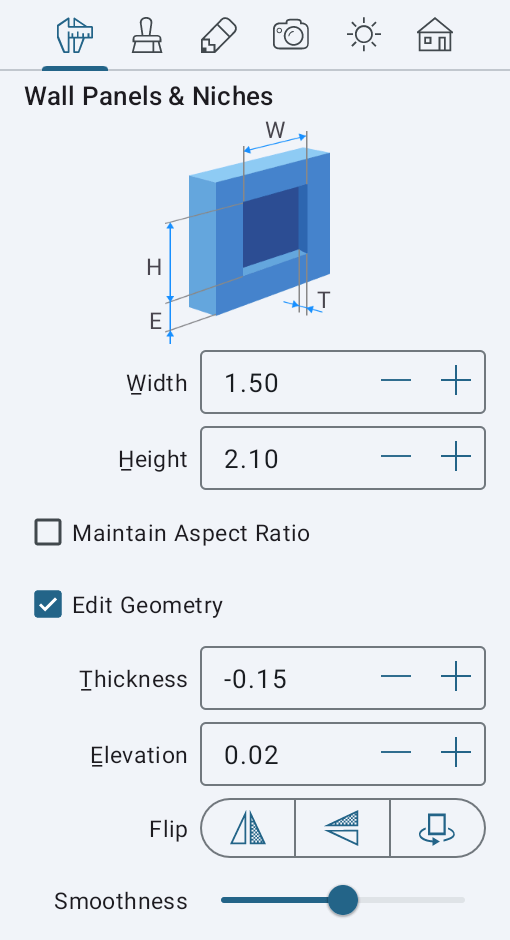 Parameters of niches and wall panels