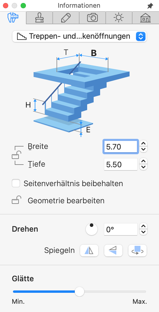 Eigenschaften der Rohbaudeckenöffnung