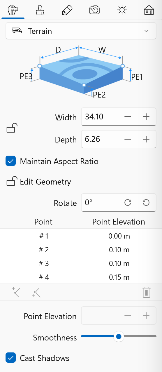 Properties of the Terrain object in the Inspector.