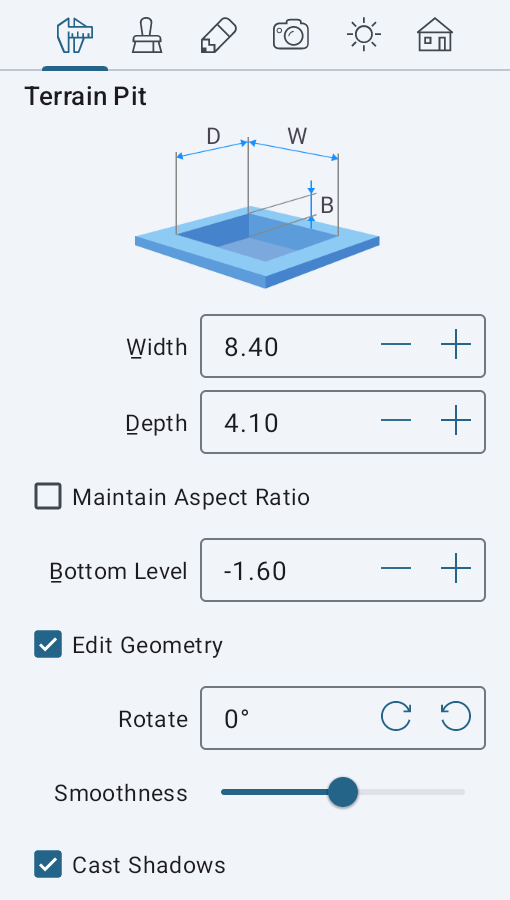 Properties of the Pit object in the Inspector.