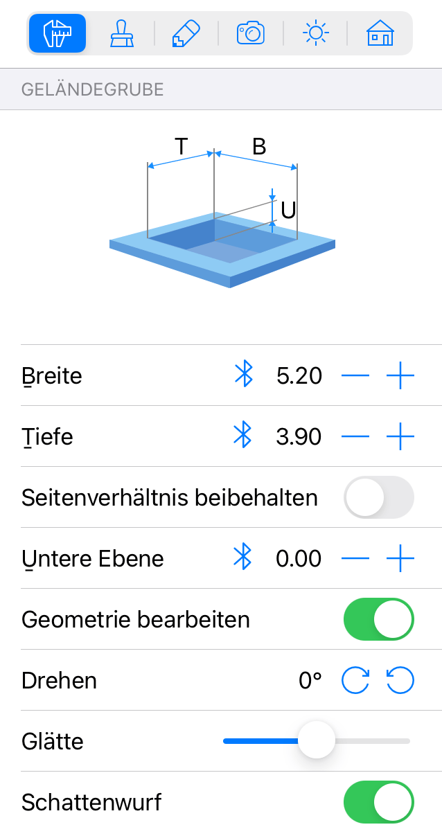 Eigenschaften des Gruben-Objekts im Informationsfenster.