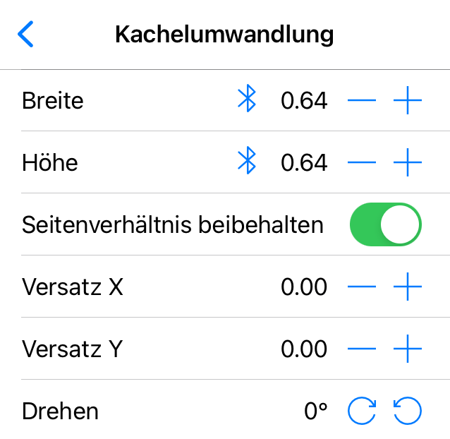 Werkzeug „Kachelumwandlung“ im Informationsfenster