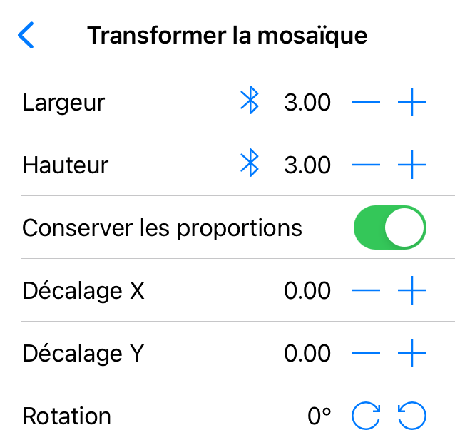 Outil Transformer la mosaïque dans l’inspecteur