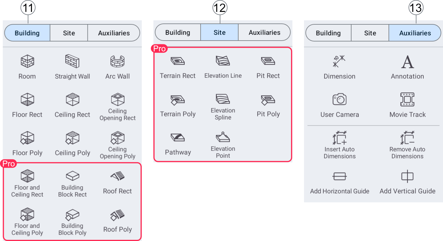 The menu and tool sets