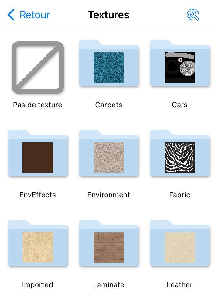 Contenu de la bibliothèque de textures.