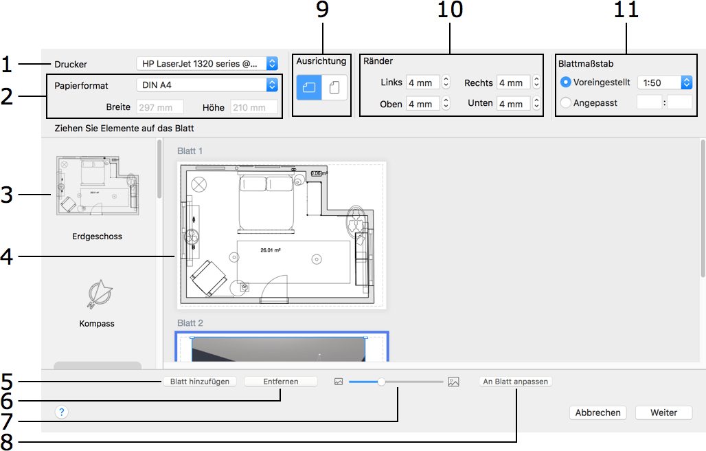 Dialog „Drucklayout“