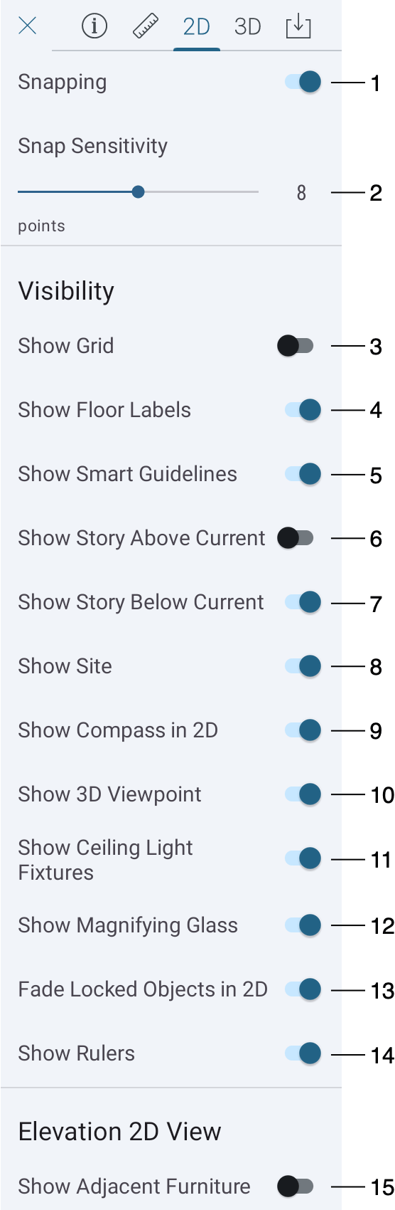 2D view settings