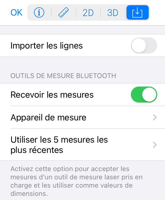 Paramètres d’importation de données à partir d’un appareil de mesure laser