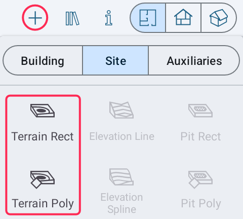 Terrain tools in the set of the Site tools