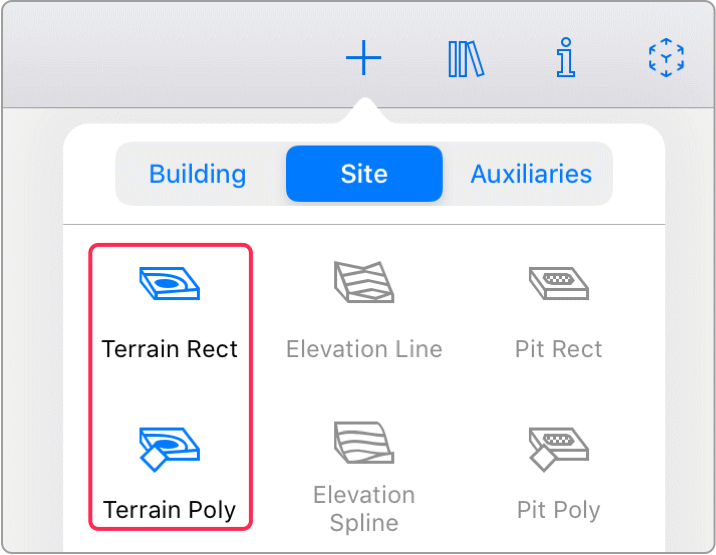 Terrain tools in the set of the Site tools