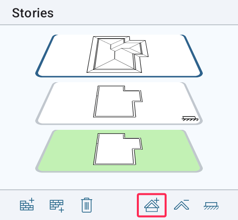 The Stories section of the Inspector with a tool to add roofs indicated