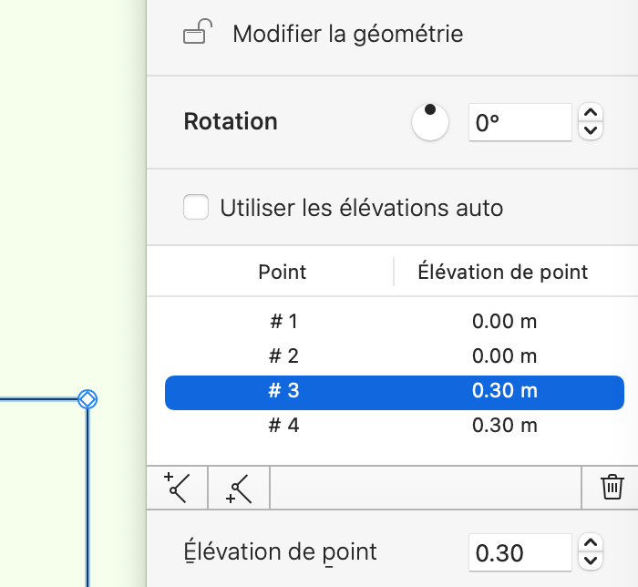 L’inspecteur avec un point de terrain sélectionné.